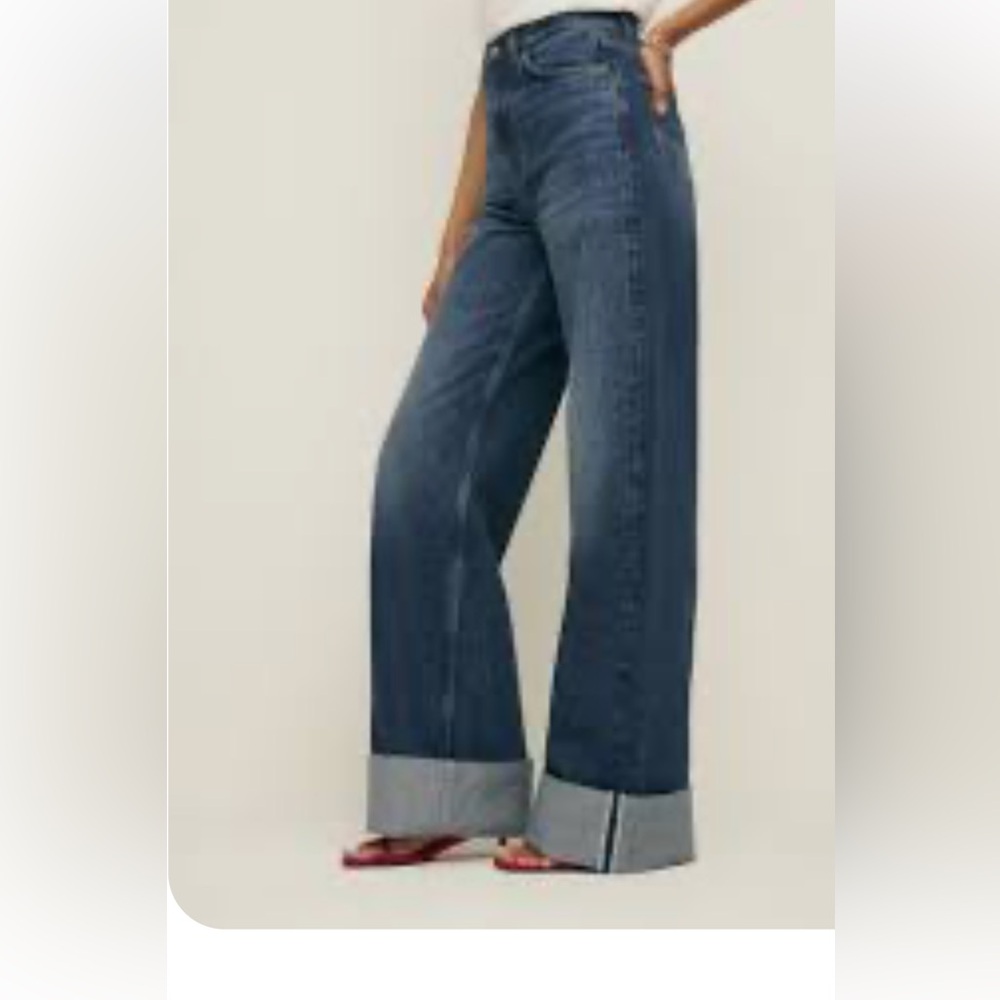 Reformation Cary Cuff Size 25 Blue Flare Jeans Worn Once